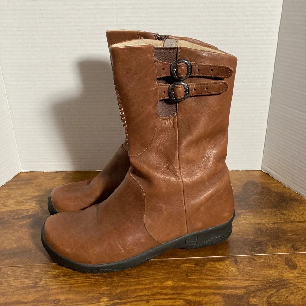 Keen Bern Baby Bern Brown Leather Mid Calf Buckle Boots Womens 8.5 5308-OAHX